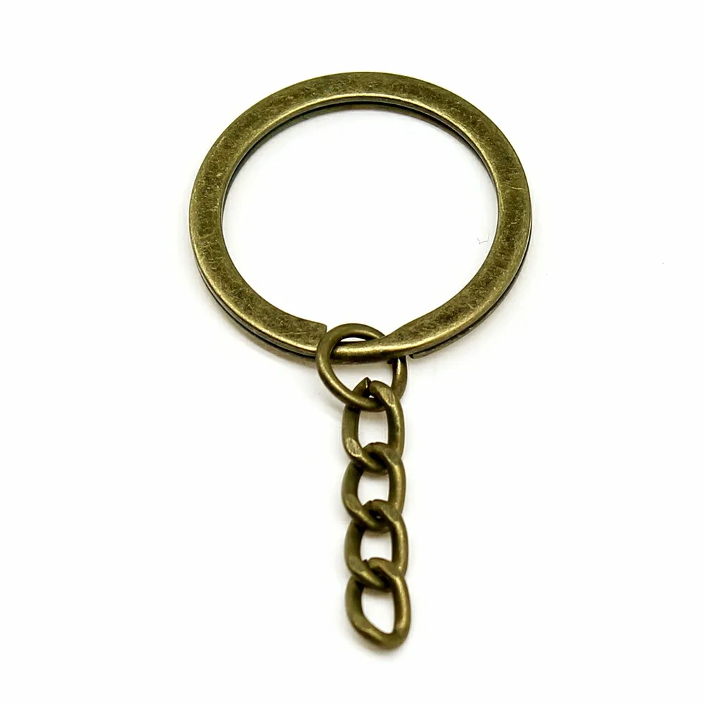 10 шт., 2 цвета, 28 мм, брелок для ключей, раздельное кольцо с цепочкой, брелок для ключей, для женщин и мужчин, DIY, брелки, ювелирные аксессуары - Цвет: Antique Bronze
