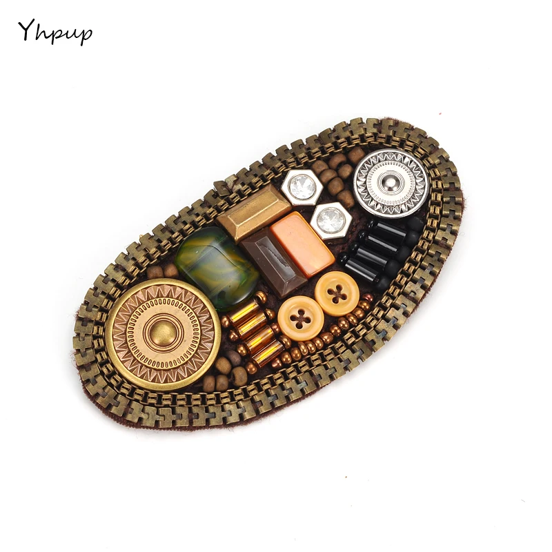 

Yhpup Exclusive Metal Shell Punk Vintage Antique Gold Brand Suit T-Shirt Shoulder Pins Perform Epaulette Epaulet Accessories