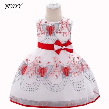 

1 To 24 Months Cotton Lining Baby Girl Wedding Party White Voile Princess Dress Infant New Born 1st Birthday Dresses Butterfly