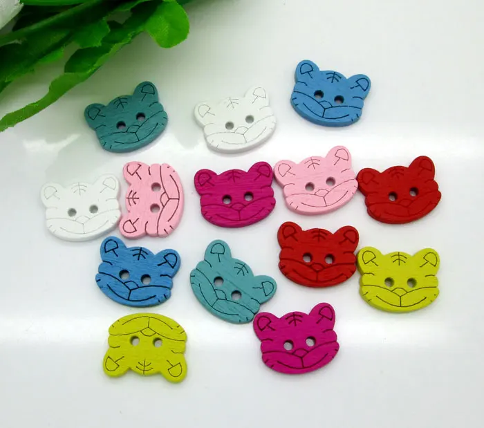 

50Pcs Mixed Wood Tiger Sewing Buttons For Kids Clothes Scrapbooking Decorative Wooden Botones Craft Needlework DIY Accessories