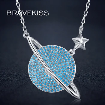 

BRAVEKISS Earth Necklaces & Pendants Charms Collier Femme Blue Zircon Chain Science Necklace Colar Kolye Jewellery BUN0244