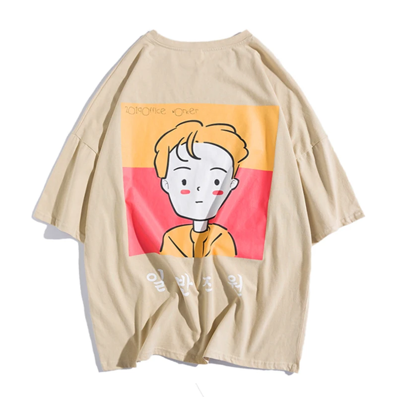 

New Harajuku Hip Hop loose printed round neck cotton short-sleeved men's T-shirt x98