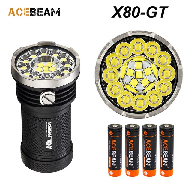 

Acebeam X80-GT Super bright flashlight 18* CREE XHP50.2 LED max 325,00 lumen beam 369 meter torch + 4* IMR 18650 3100 batteries