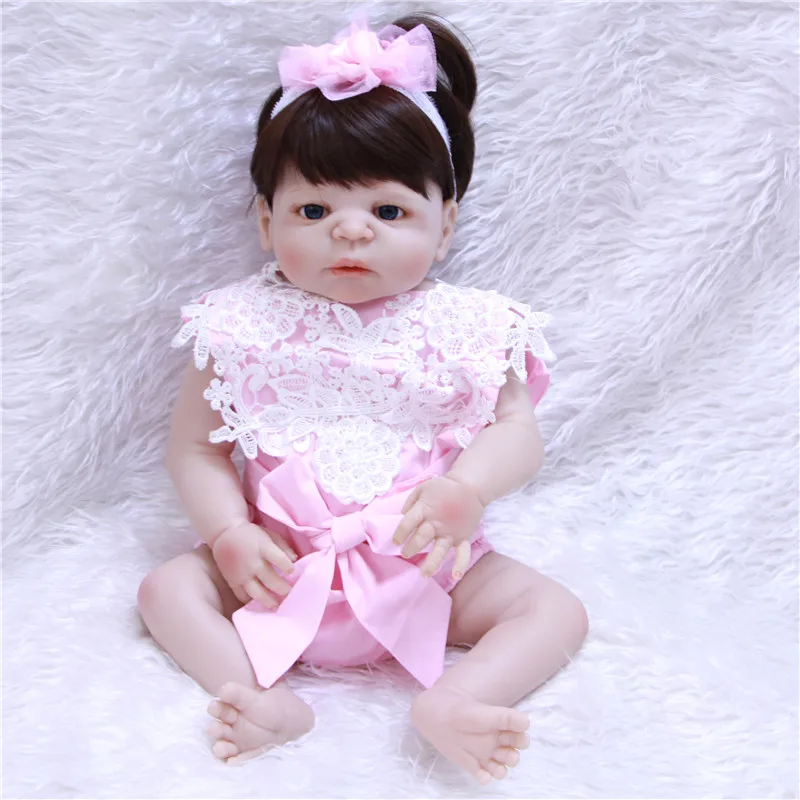 

New 22" full silicone reborn baby dolls real newborn girl pink dress princess dolls for girls toys gift bonecas