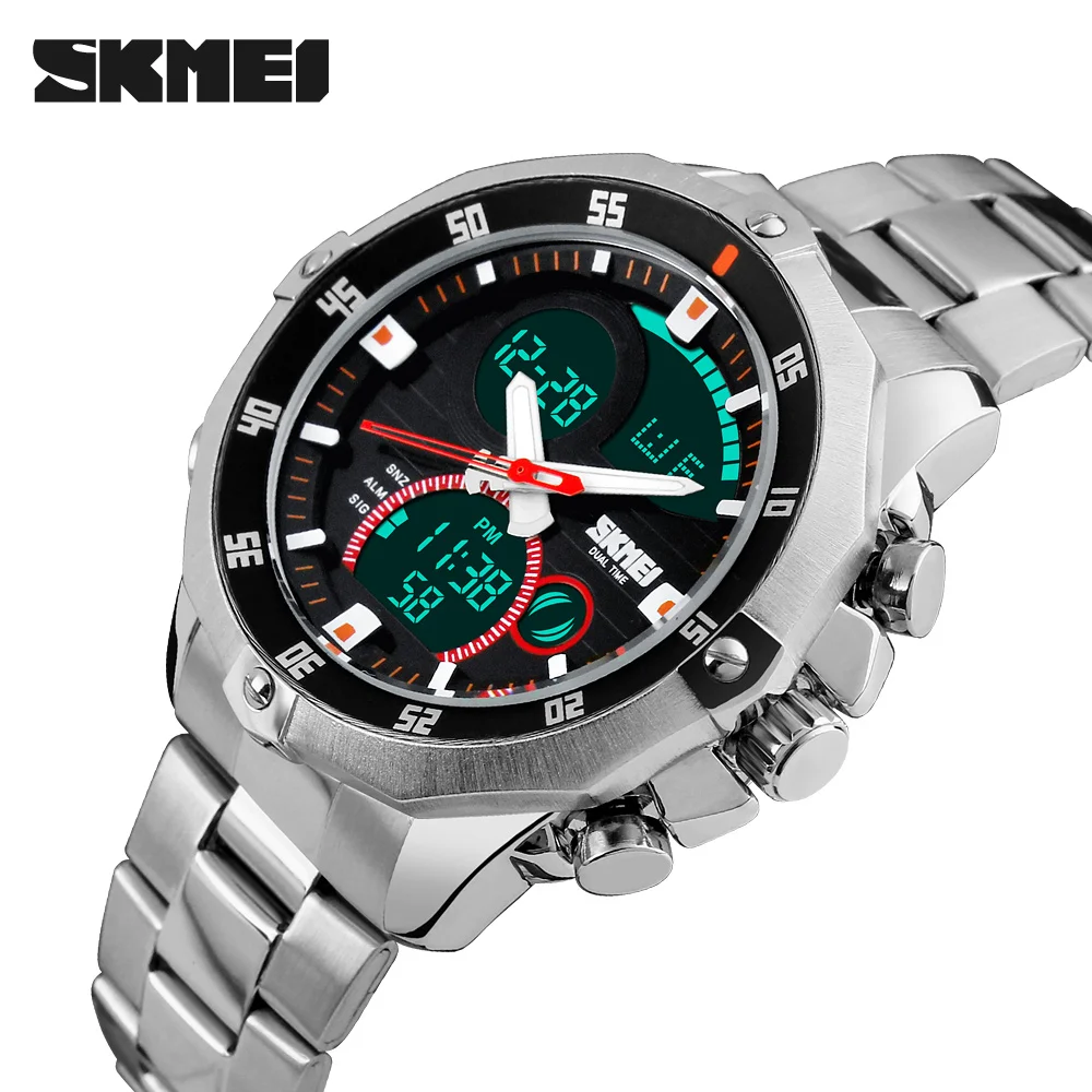 Luxury Brand Skmei Men's Watches Multifunction Army Military Digital Analog Quartz Date LED Stainle