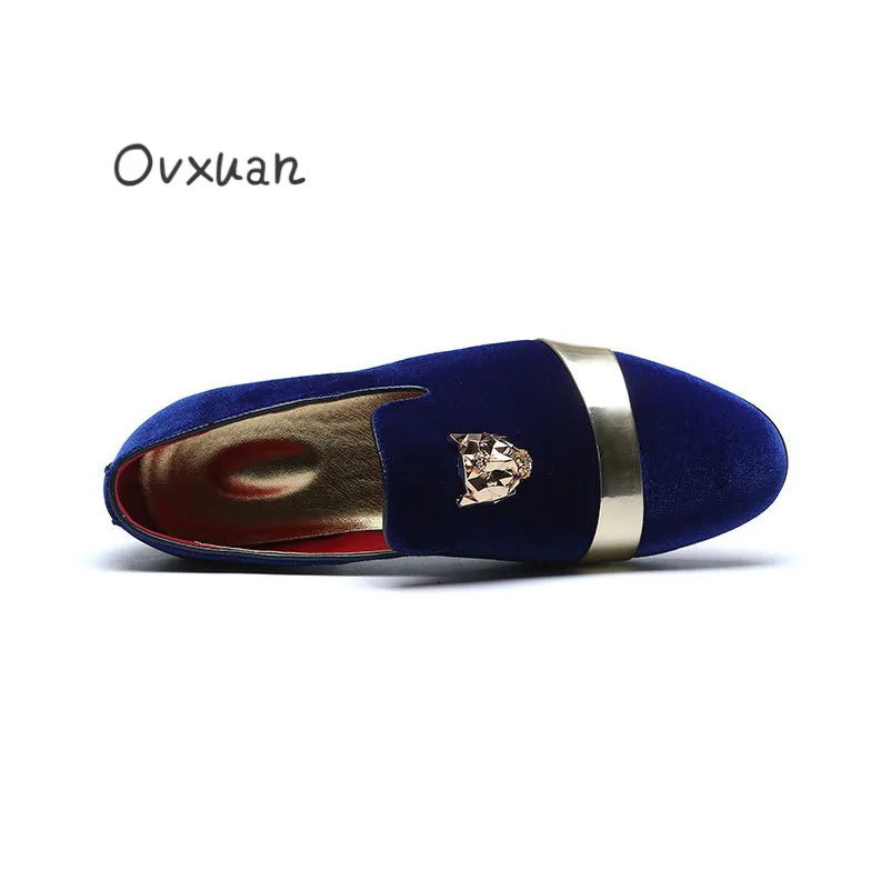 Em Deslizamento Homem Ocasional Apartamentos Metal Sapatos Tigre Preto Moda Noiva Do Veludo Homens Mocassins Vestido Cara Ouro De vermelho Fivela azul Festa Ovxuan wXxqg0Pfy