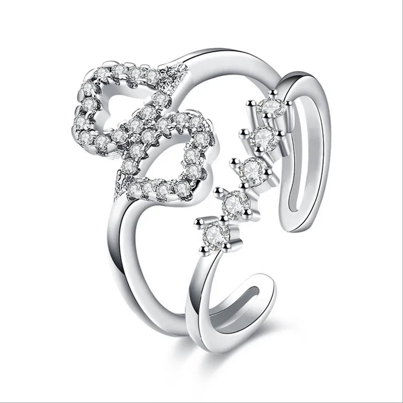 

2017 NEW European and American style fashion Creative Heart-shaped zircon Open rings Rose gold platinum Rings Free shipping 001