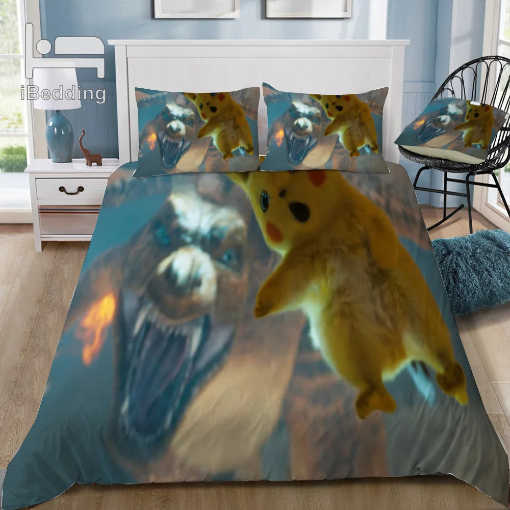 

New Pokemon Cartoon Movie Pattern 3D Bedding Set Printed Duvet Cover Set Twin Full Queen King Size Dropshipping