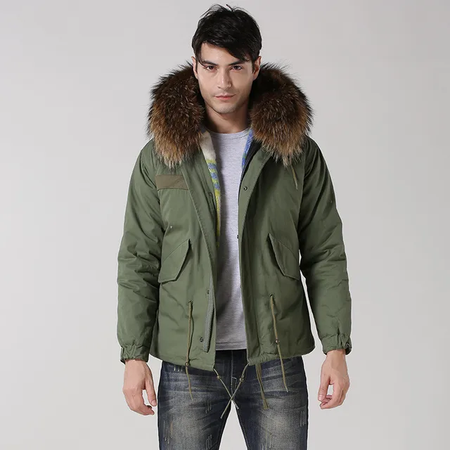 Best price at $279 Cheap real raccoon fur hood jacket cotton man winter coats