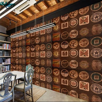 

beibehang Large Custom Wallpaper European Retro Nostalgic Beer Bottle Stick Old Trademark Bar Mural Background Wall