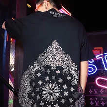 Темно-икона Бандана Хип-хоп футболки мужские женские Пейсли Мужская футболка с коротким рукавом Хлопок футболки мужские уличная одежда