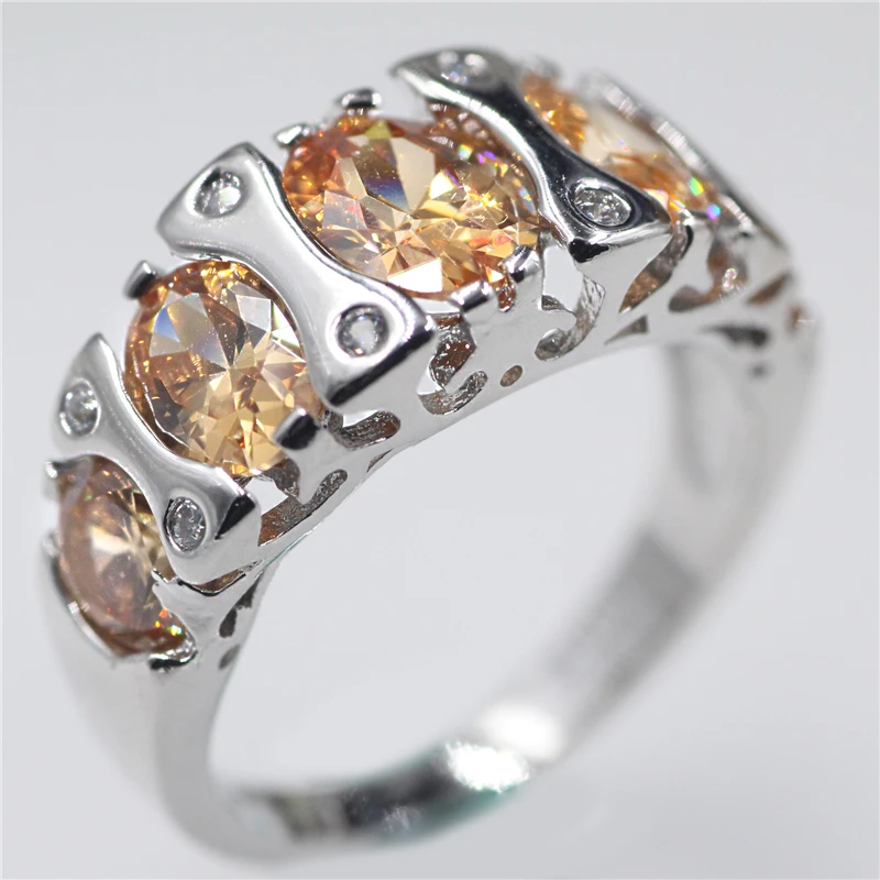 

925 Sterling Silver Ring Vintage Jewelry Luxury Zircon Champagne Cubic Zirconia Ring Women's Fashion Ring Wedding Jewelry