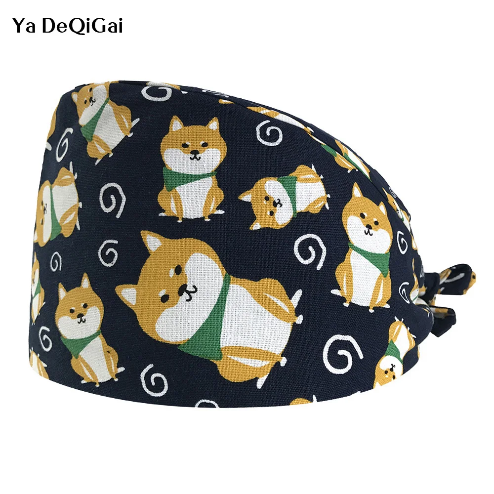 

Medical surgical hat catton printing adjustable nursing scrubs cap&mask dental clinic beauty salon work caps women surgery caps