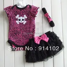 Летние комплекты одежды с черепом для маленьких девочек, боди+ юбка-пачка+ повязка на голову, костюмы из 3 предметов, леопардовая одежда для маленьких девочек