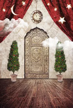 

5X7ft Vinyl Photography Background Computer Printed star moon curtain door christmas Photographic Backdrops For Photo Studio