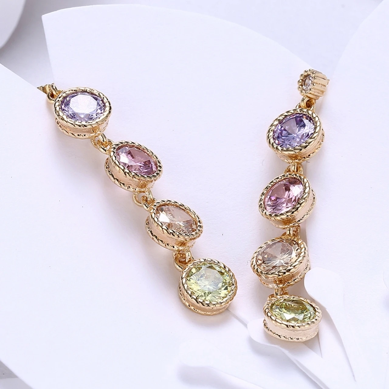 Women's Cubic Zircon Multicolor Champagne Gold Plated Drop Dangle Earring 1.7 (3)