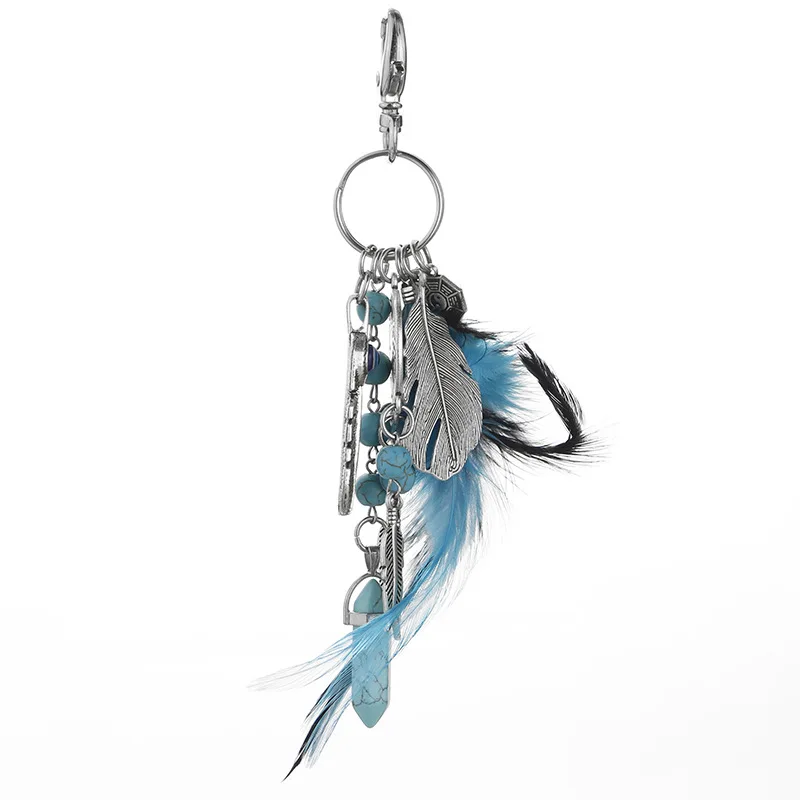 

Car Key Chain Bohemian Keychain Feather Retro Stone Gossip Accessories Motorcycle Keychain Girls Gift Key Ring Auto Accessories