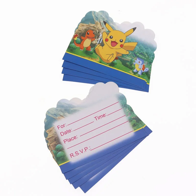 Покемон тематический Пикачу вечерние украшения на день рождения принадлежности для украшения бумажные тарелки маска для душа набор посуды - Цвет: invitation card10pcs