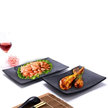 

Plastic A5 Black Melamine Frosted Dishes Imitation Porcelain Tableware Restaurant Food Snacks Sushi Fish Plate Tray Dinnerware
