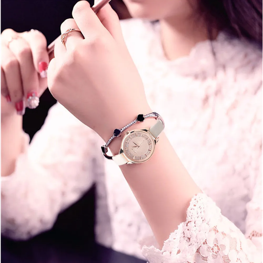 

Splendid Famous Brand Retro Diamond Radiance Design Leather Band Analog Alloy Quartz Wrist Watch