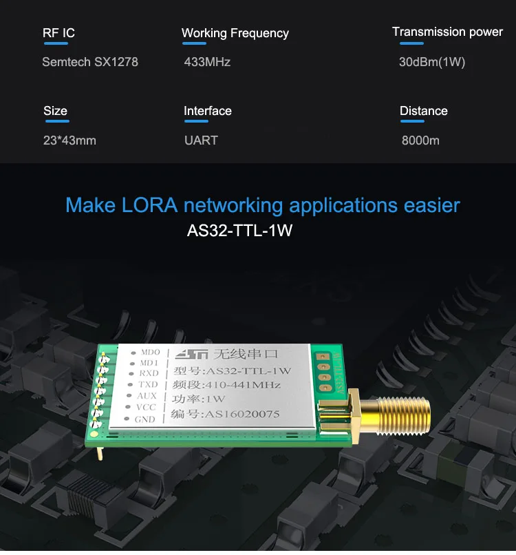 8000 мГц SX1278/SX1276 LORA беспроводной модуль метровое расстояние-433 1 Вт lora расширенный спектр Wirless Серийный порт UART трансивер