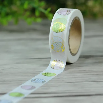 

1Roll=15mm*10M Gold Foil Printing Colored Eggs Pattern Japanese Washi Adhesive Tape DIY Masking Paper Tape Label Sticker Gift