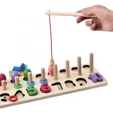 Деревянные рыболовные игрушки 3 в 1 математическое число форма матч для раннего развития игрушка для детей обучающая игрушка для рыбалки