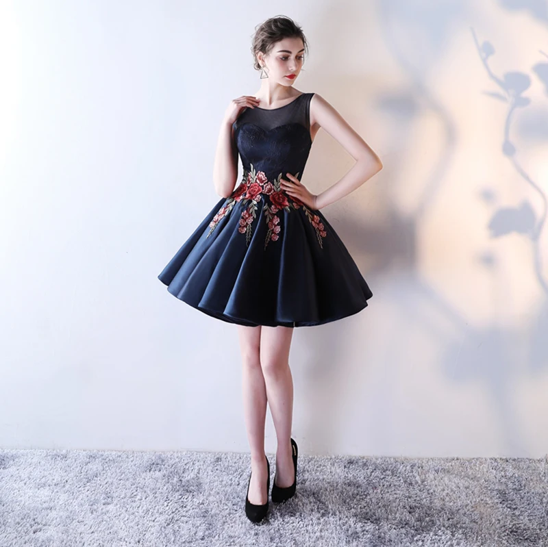 JaneVini Sukienki Druhna Темно-синие Для женщин Свадебная вечеринка платье Короткое платье возвращения домой с кружевной аппликацией платья невесты