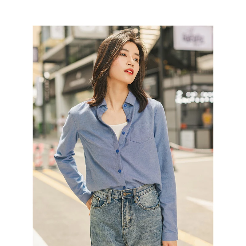 

INMAN 2019 Autumn New Arrival Lyocell Cotton Blending Solid Turn Down Collar Minimalism All Matched Literary Women Blouse