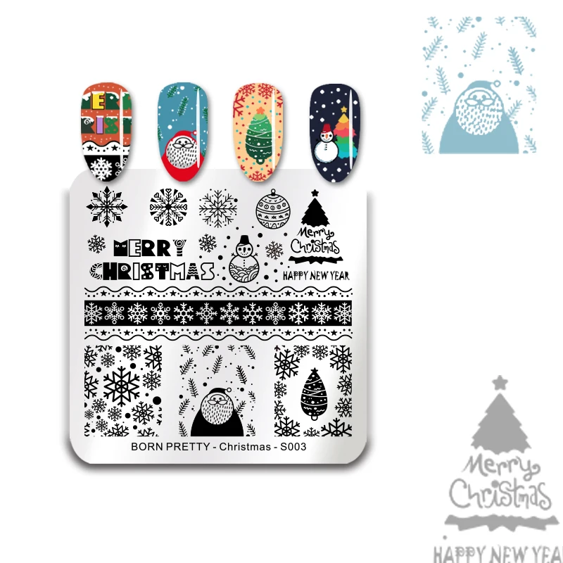 BORN PRETTY Рождество ногтей штамповки пластины Снег Санта Клаус шаблон квадратный дизайн ногтей штамп шаблон год ногтей трафарет