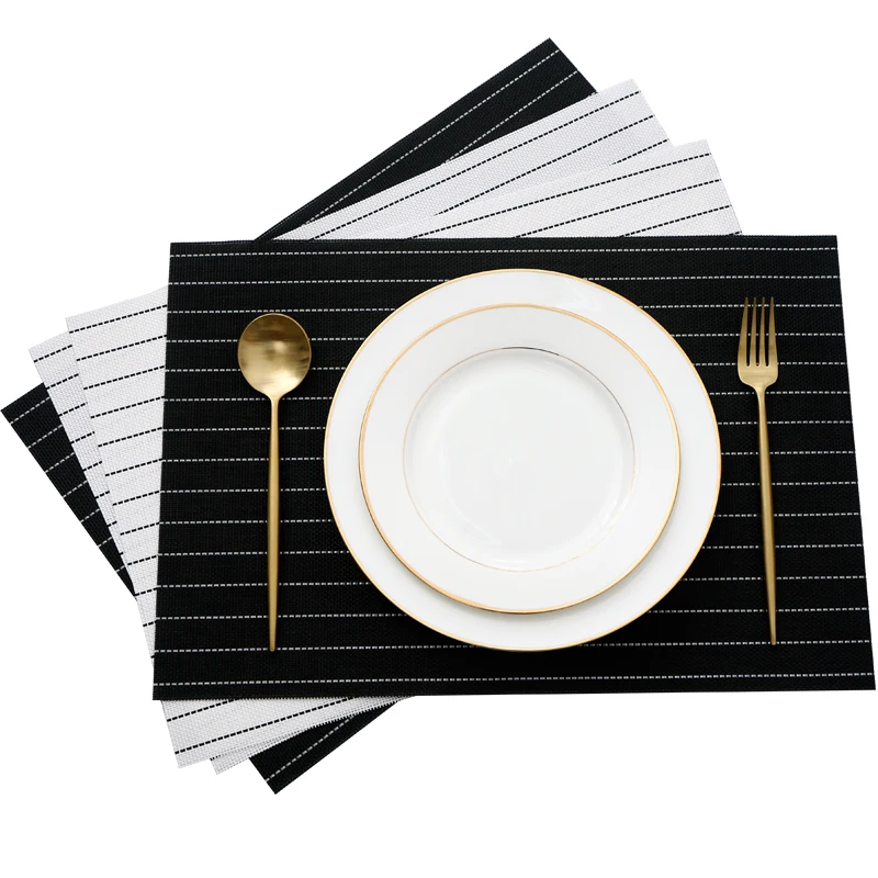 4pcs Black White Stripe Placemats Heat Resistant Place Mat Thick Dinner