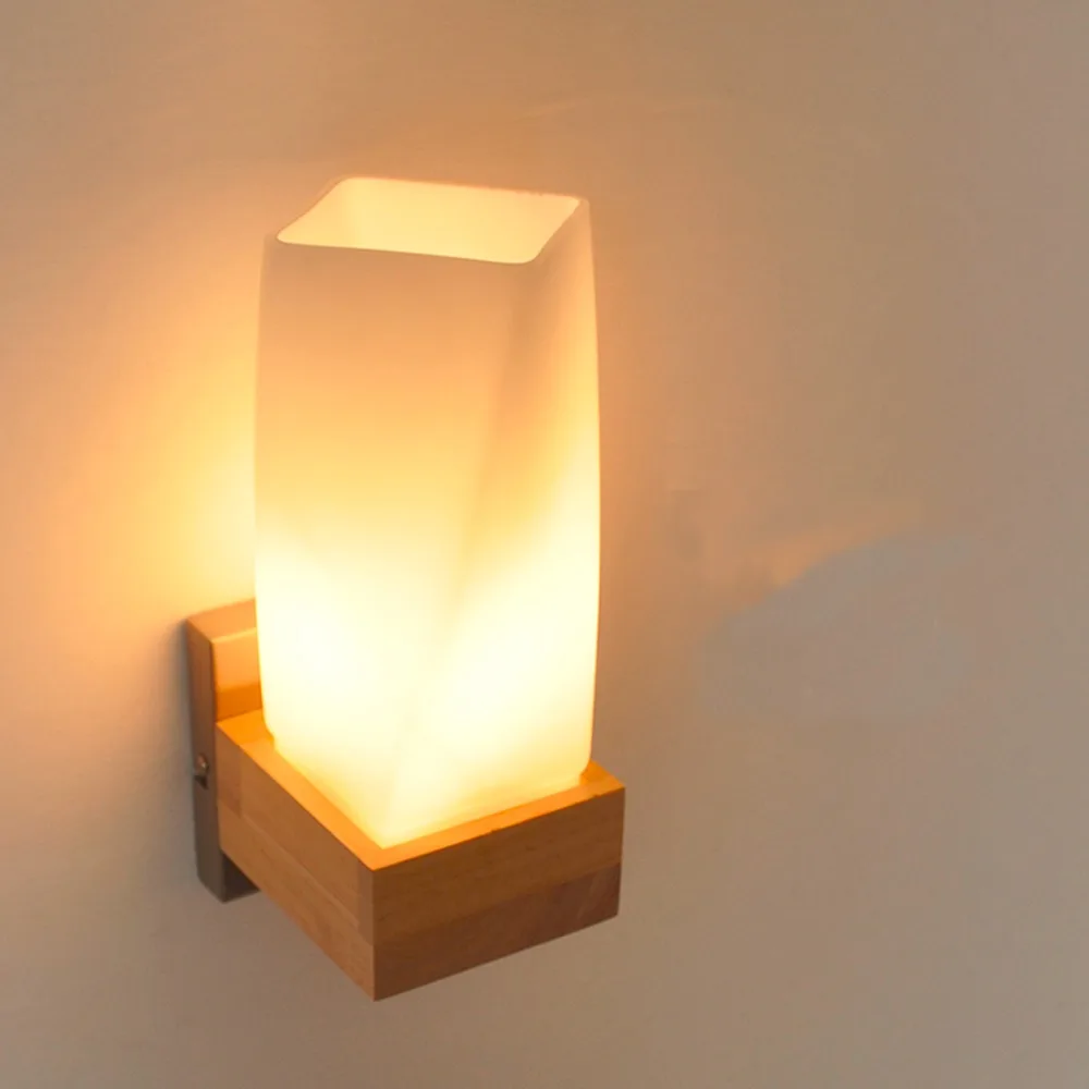 Ganeed One Light Wooden Wall Sconces Light Led Lamp with Glass Shades
