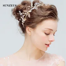 Элегантная Свадебная повязка на голову Золотые листья роскошное свадебное украшение для волос вечерние головные уборы с кристаллами SHA31