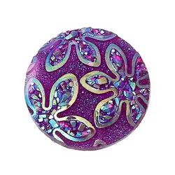 DoreenBeads, выявленные резиновые украшения, круглый фиолетовый цветочный узор, 18 мм (6/8 ") Диаметр, 1 шт