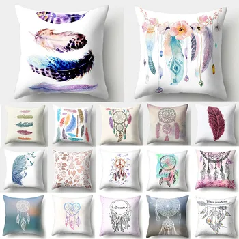 

1Pcs Feather Dream Catcher Pattern Polyester Throw Pillow Cushion Cover Car Home Decoration Sofa Bed Decorative Pillowcase 40523