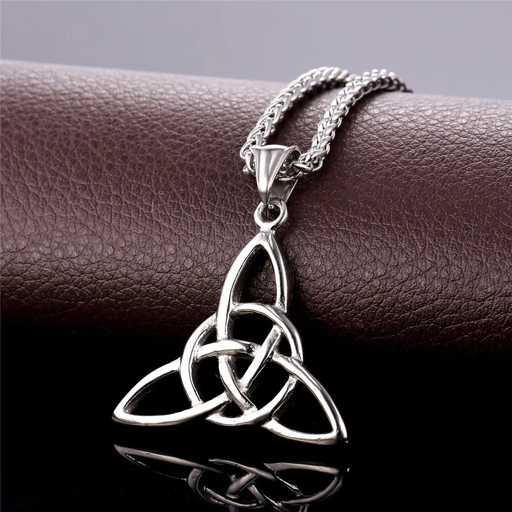 U7 Viking Jewelry Celtic Knots Necklaces & Pendants Triquetra Gold Color Stainless Steel Men Chain Gift Irish Knot Charm P722