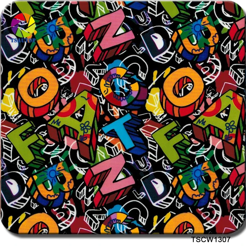 

Free shipping 0.5m*2m/10m Colorful Word TSCW1307 hydro graphic dipping film water transfer printing film