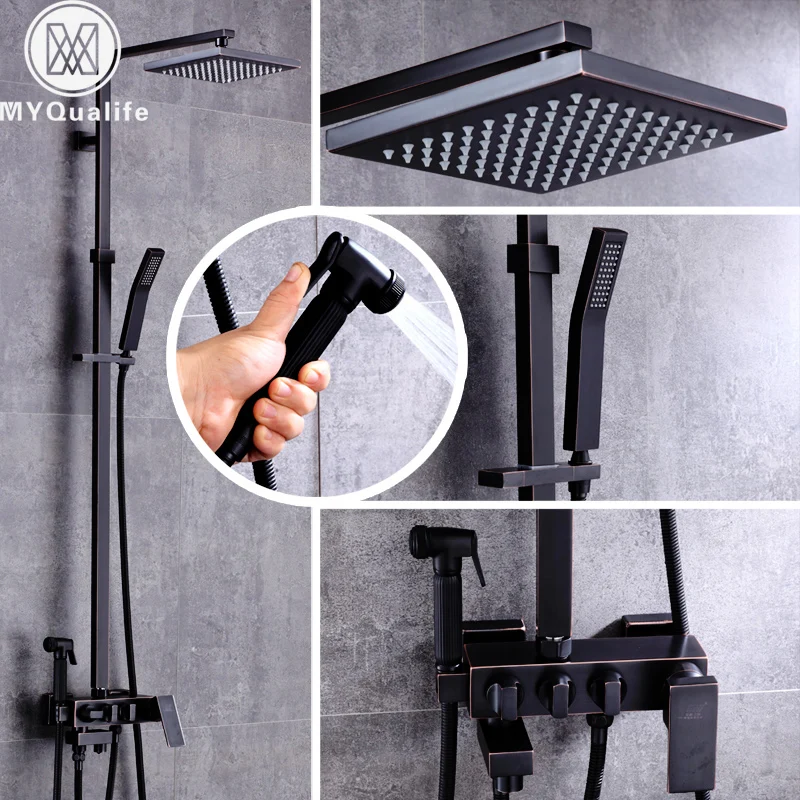 

2018 Newly Bath Shower Mixer Kit Wall Mounted Square Rainfall Shower Set Faucet Single Handle Handshower Bidet Taps