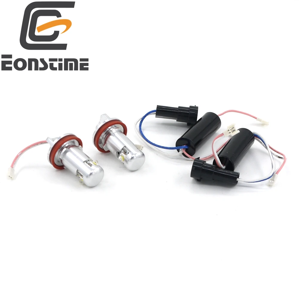 Eonstime 7000K 12V/24V 2pcs 2LED Angel Eye Halo Light H8 Headlight Bulb