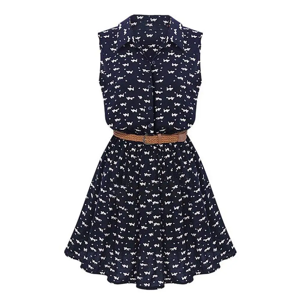 TFGS 2016 New Design Design Summer New Women Shirts Dress Cat Footprints Pattern Show Thin Shirt