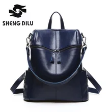 2016 Brève Femmes de Marque Casual Cuir Véritable Sacs De Mode de Fille Solide Voyage Sacs À Dos