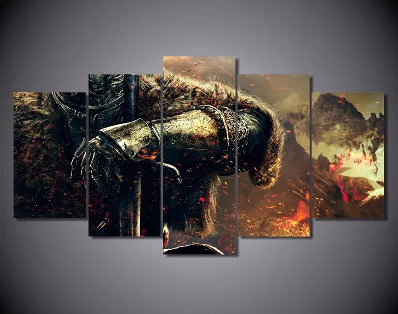 5Piece Wall Art Pictures Hanging Dark Souls Ii Voin Rycar Painting HD