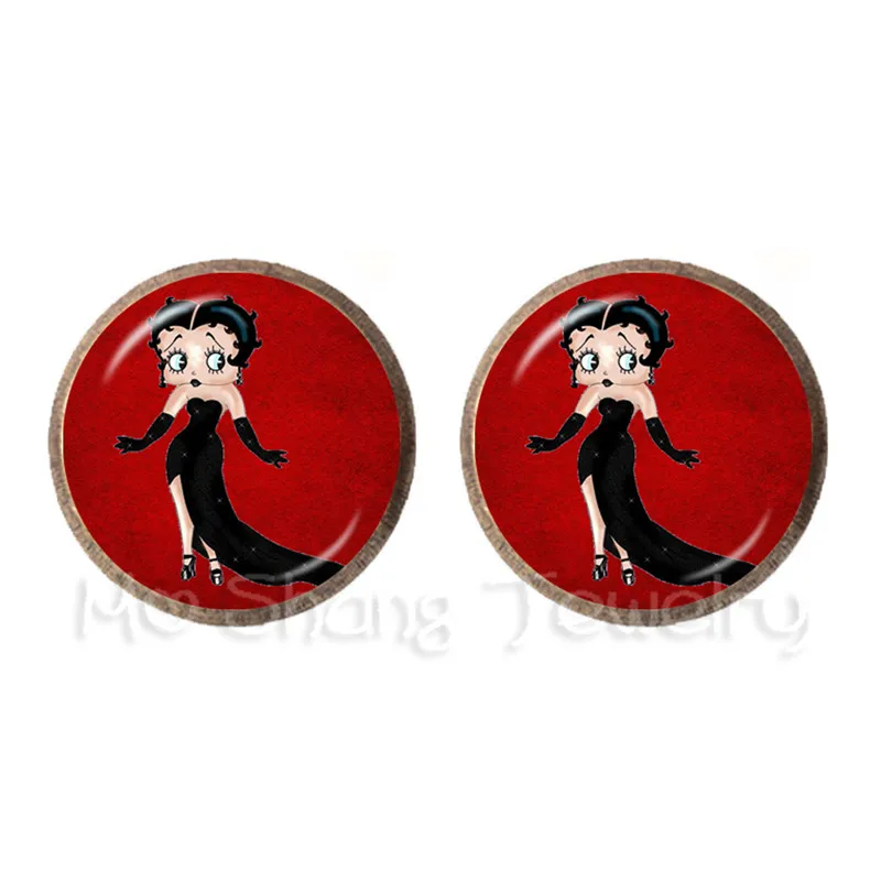 Счастливый Хэллоуин Сексуальные Betty Boop серебряные серьги веселая Рождественская фотография искусство стеклянные заклепки с закругленной головкой серьги Рождественский подарок для друзей