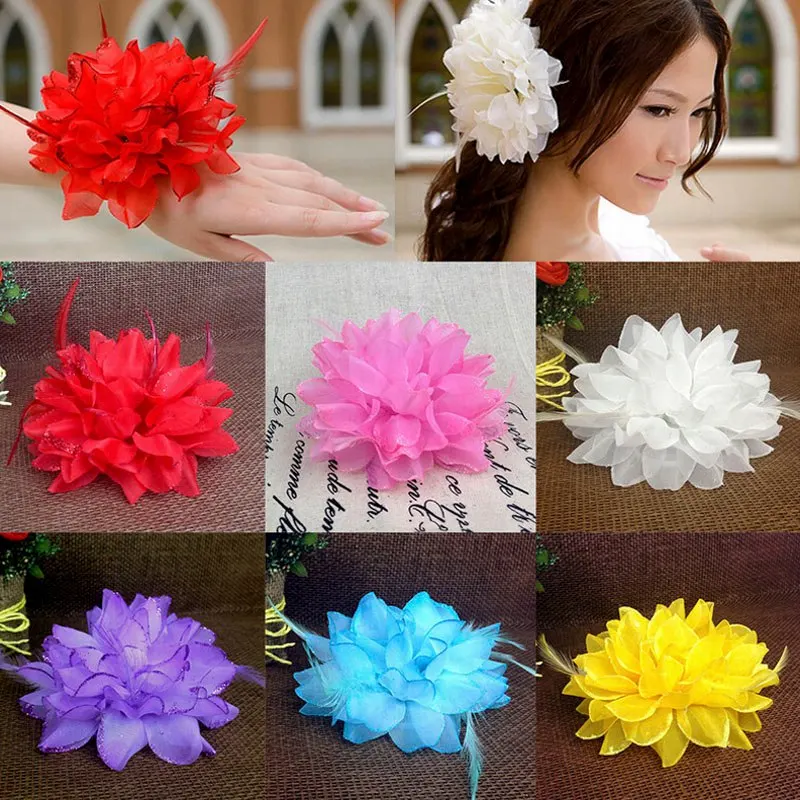 

Women Beach Orchid Bridal Wedding Flower Hair Clip Brooch Barrette Headpiece Pop Wedding Party Flower Decoration 1PCS 10 Colors