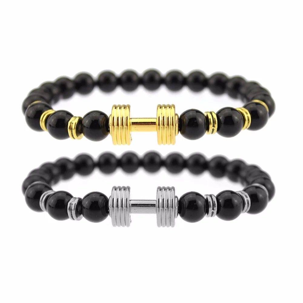 

Nature Stone Yoga Energy Beads Charm Bracelet Gold Silver Color Dumbbell Beads Bracelet Jewelry Accessories for Women Men
