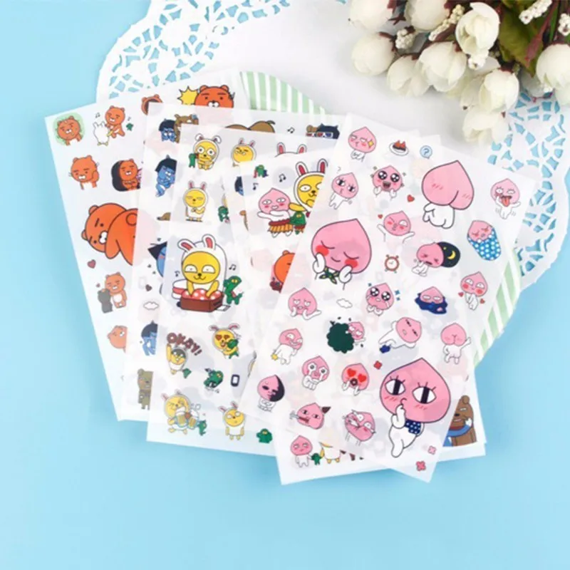 6 листов Корея канцелярские Kawaii Friends мультфильм Медведь Кролик персик наклейка