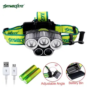 

SKYWOLFEYE LED Headlight 80000LM T6 5X Rechargeable Bright 18650 Battery Hunting Torch+USB Cable for Outdoor Activity