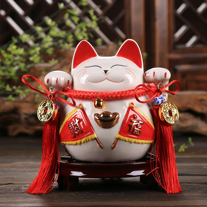 Керамическая фигура «Счастливая Кошечка» японский орнамент Копилка цеативный Средний открывающийся подарок