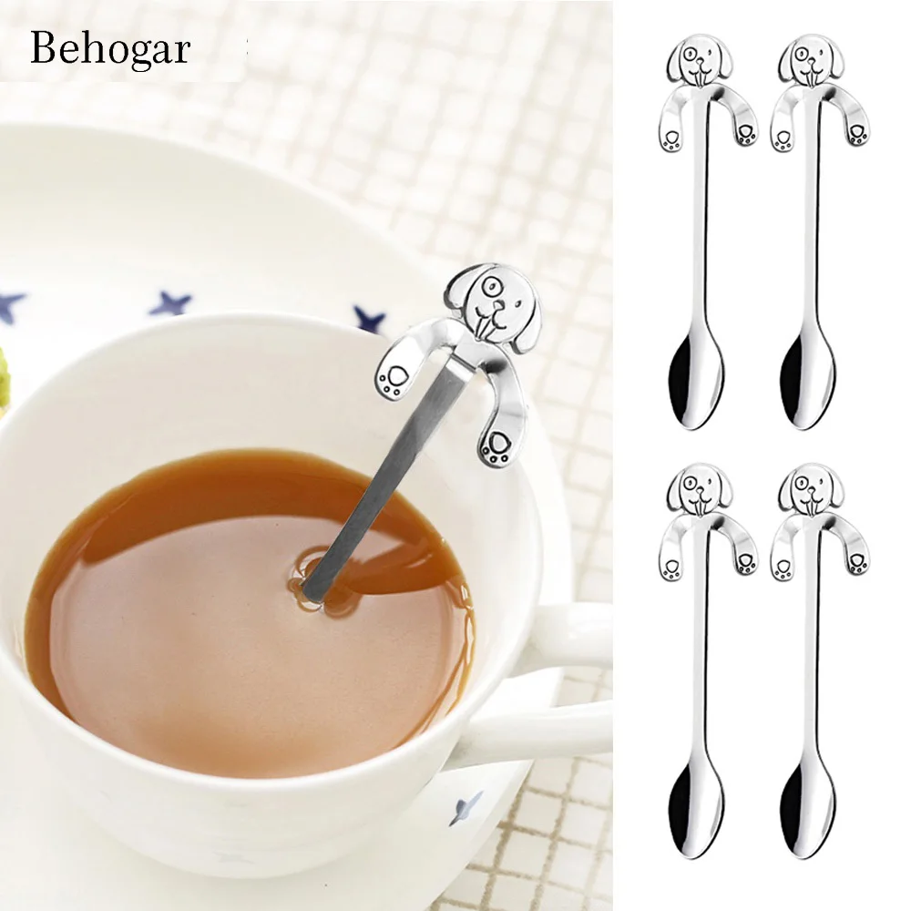 

Behogar 4PCS 11.6/13.8 cm Stainless Steel Puppy Dog Tea Coffee Ice Cream Spoon Teaspoon Tableware Home Kitchen Office Bar Party
