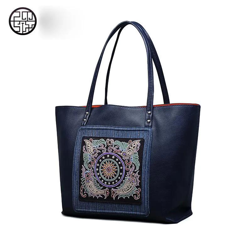 

2017 Pmsix original layer of cowhide fashion national style embroidered leather shoulder bag handbag women's leather lady bag